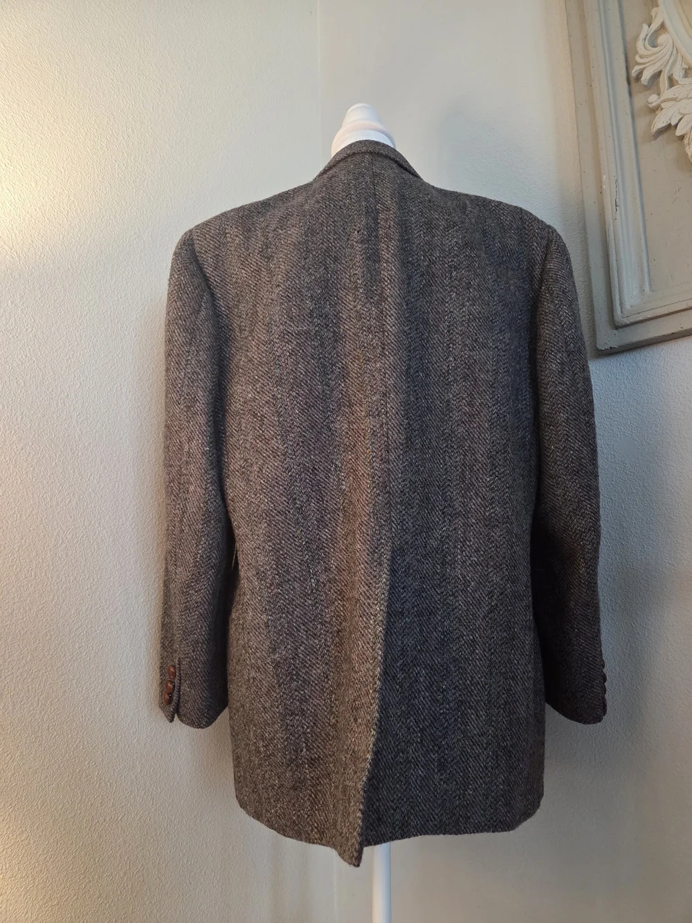Vintage Harris Tweed Sport Coat 42L Brown Herringbone Wool Blazer